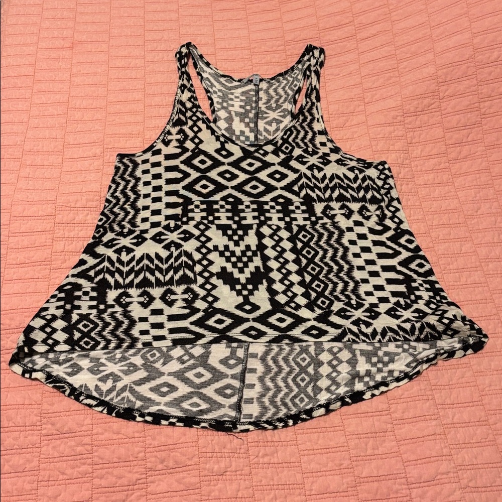 Charlotte Russe Black and Cream Patterned Tank Top